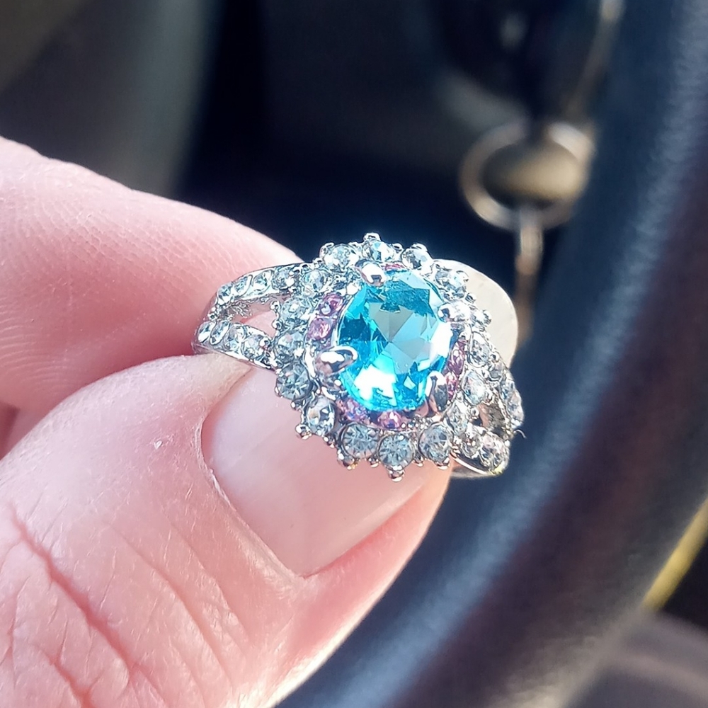 Blue Topaz Cz Fashion Cocktail Ring Size 6